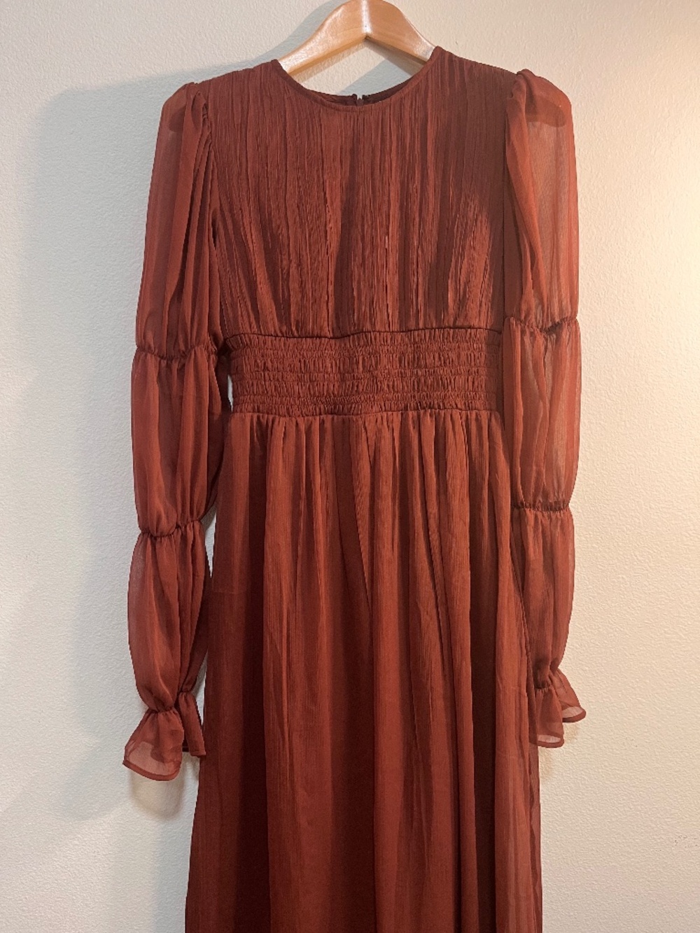 ASOS DESIGN Blouson Long Sleeve Burgundy Modest MAXI DRESS in Size US 6